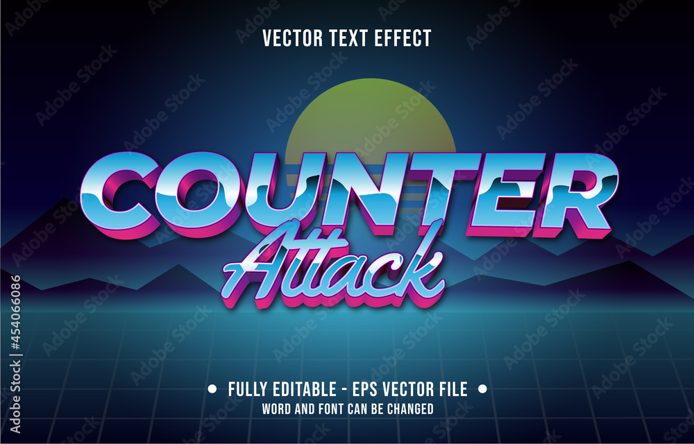 Editable text effect gradient color retro futuristic eighties style for digital and print media font effect template