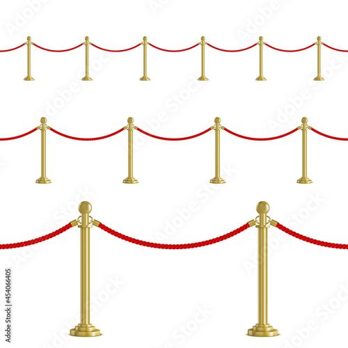 Realistic vector golden rope barriers. VIP event, luxury celebration.