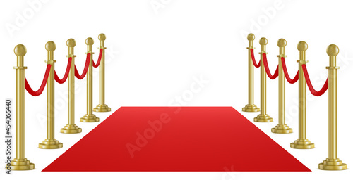 Realistic vector golden rope barriers. VIP event, luxury celebration.