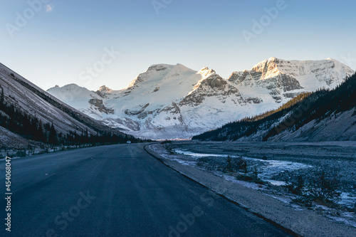 Sunwapta river next to the Columbia Icefields during the cold morning, Jasper National Park, Canada