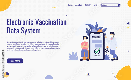 Digital electronic vaccine data system. Website landing page vaccination certificate