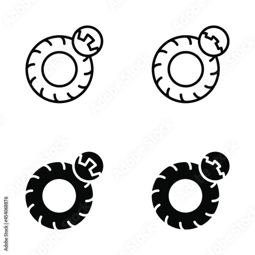 Check tire tread depth flat line icons. Auto tire change service. Good and worn tyre. Control car wheel condition. Simple flat vector illustration for web site or mobile app