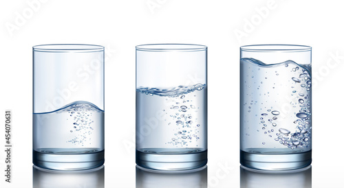 Set of glasses with water on a white background. vector illustration