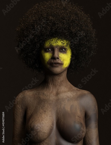 Fotografi 3D rendering illustration of African woman's body painting