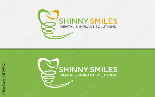 Dental Dentistry with Tooth Teeth Symbol Combine with Smile Shape Logo Vector Design.