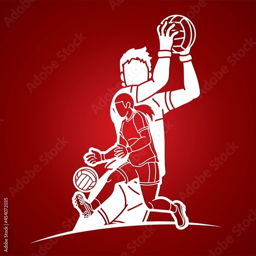 Gaelic Football Sport Male and Female Players Action Cartoon Graphic Vector