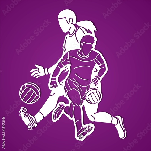 Gaelic Football Sport Male and Female Players Action Cartoon Graphic Vector