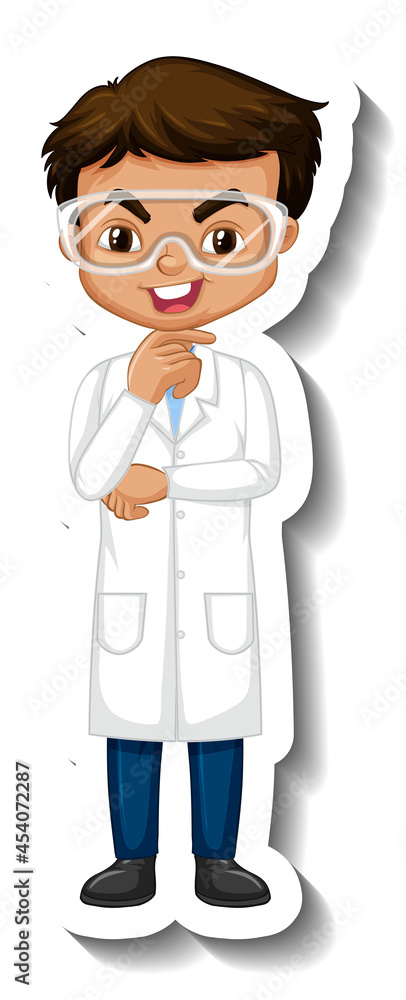 Cartoon character sticker with a boy in science gown Cartoon character sticker with a boy in science gown