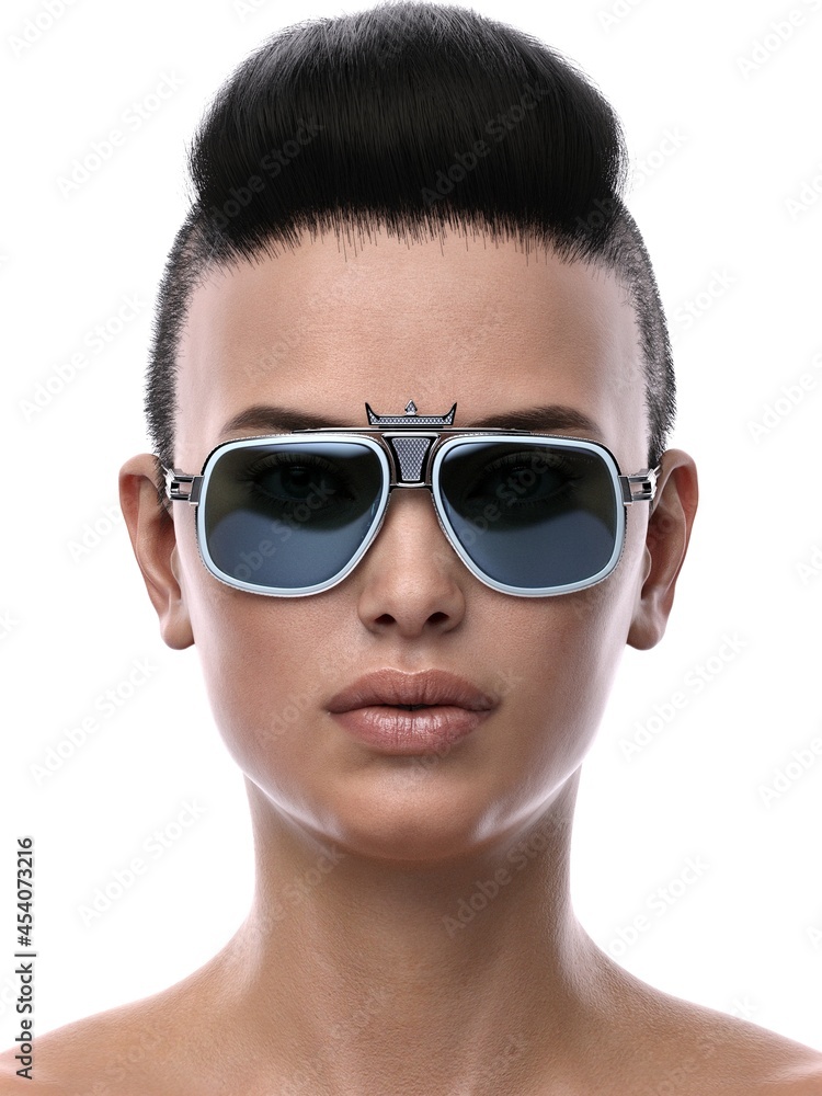 3D rendering illustration of a girl wearing sunglasses 3D rendering illustration of a girl wearing sunglasses