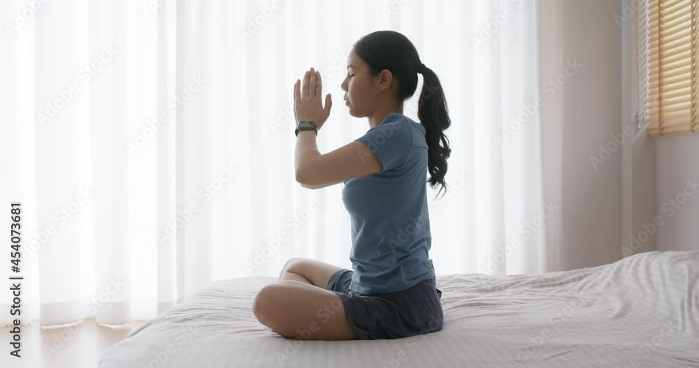 Asia serene people asana sit resting on cozy bed deep calm in zen body fresh in lady peace life at indoor home. Girl enjoy hobby in good time warm praying pose for mental relax inhale happy sport. Asia serene people asana sit resting on cozy bed deep calm in zen body fresh in lady peace life at indoor home. Girl enjoy hobby in good time warm praying pose for mental relax inhale happy sport.