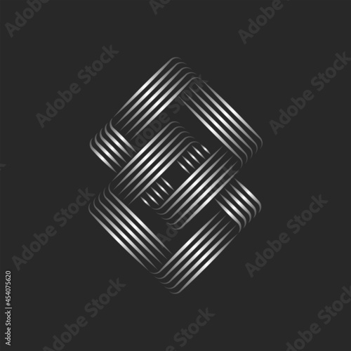 Chain logo of two crossed links of rhombus in the form of infinity loop, infinite shape symbol of creative thin metal lines.