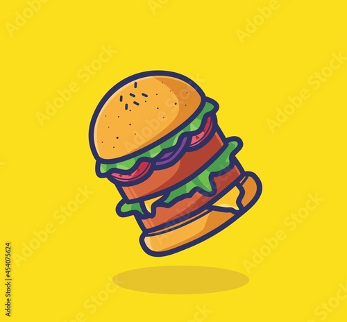 cute big burger. cartoon food concept Isolated illustration. Flat cartoon Style suitable for Sticker Icon Design Premium Logo vector