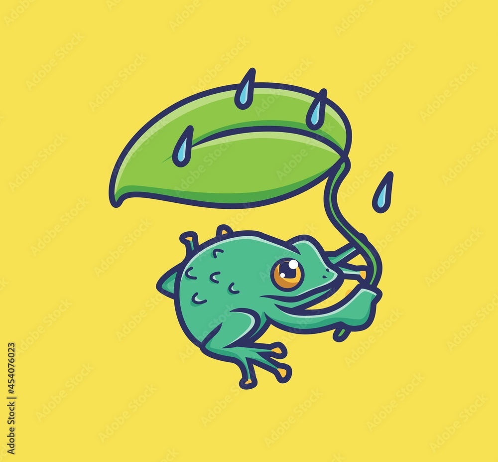 cute frog holding a leaf as umbrella when rain. cartoon animal nature concept Isolated illustration. Flat Style suitable for Sticker Icon Design Premium Logo vector. Mascot Character cute frog holding a leaf as umbrella when rain. cartoon animal nature concept Isolated illustration. Flat Style suitable for Sticker Icon Design Premium Logo vector. Mascot Character