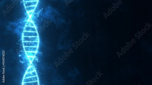 DNA transmission glowing rotating. Molecule helix Science and medicine 3D animation on dark blue background. photo