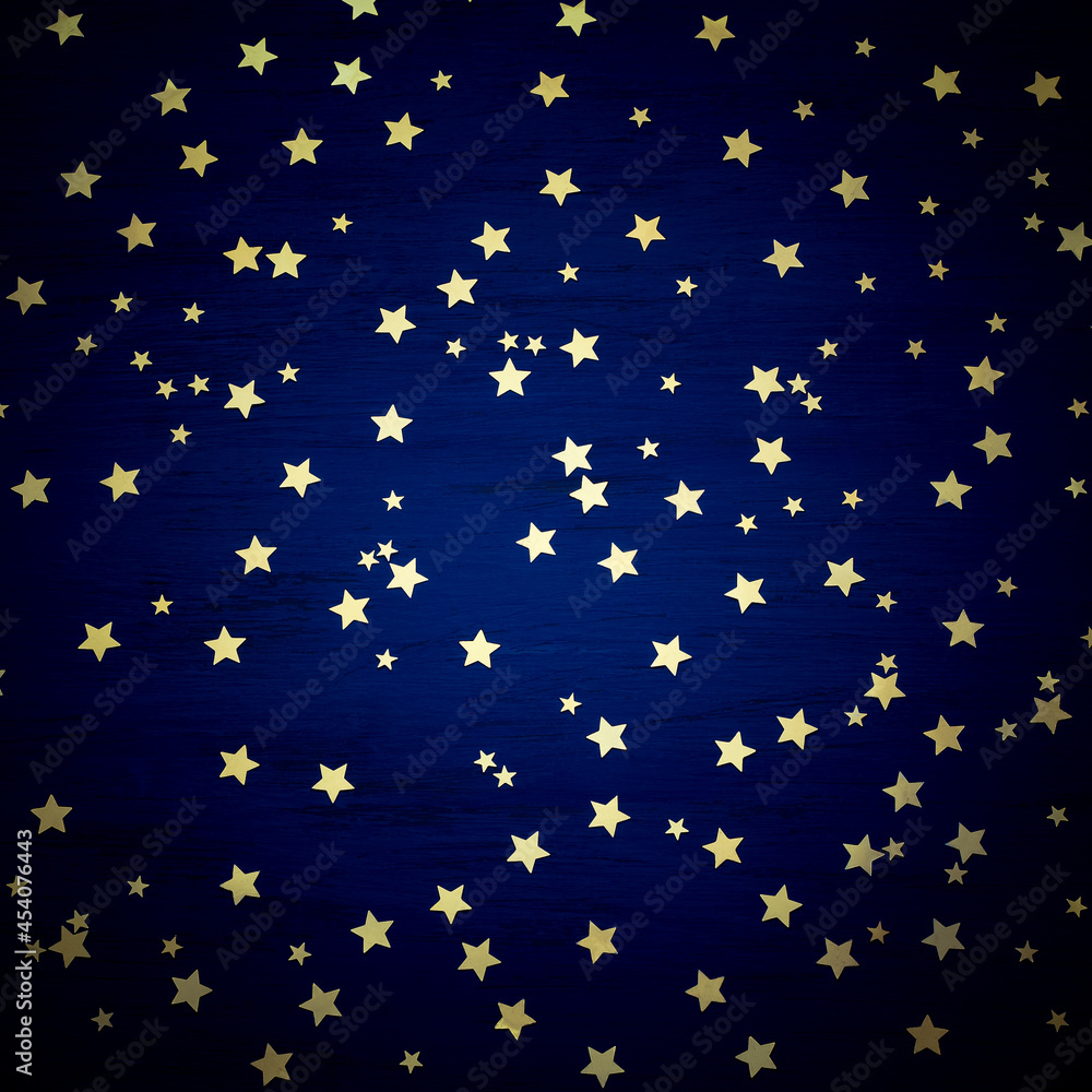 Blue Christmas wooden background with golden stars, square	
