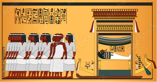 Detail of a wall of the interior of the tomb of Tutankhamun, vector illustration