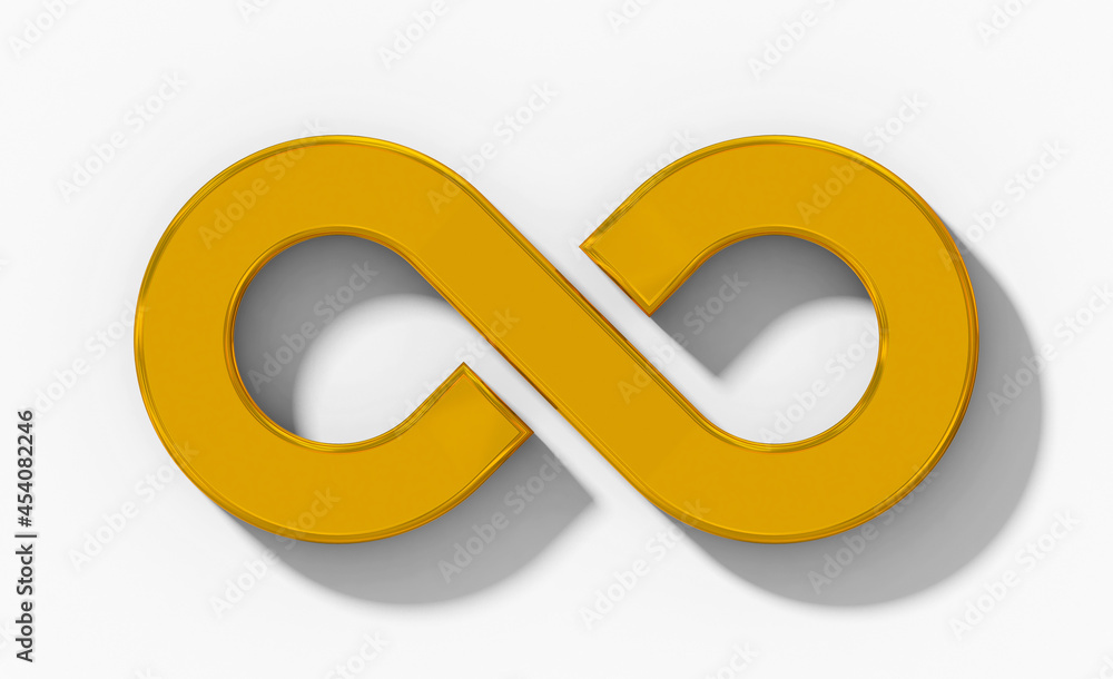 Infinity symbol 3d golden isolated orthogonal with shadow on white background Infinity symbol 3d golden isolated orthogonal with shadow on white background