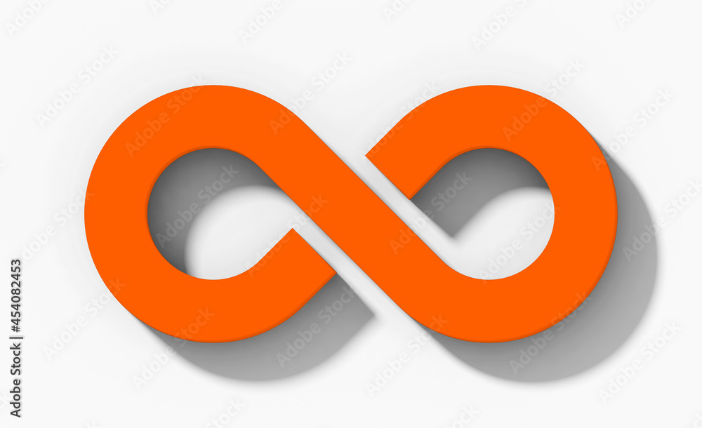 Infinity symbol 3d orange isolated orthogonal with shadow on white background Infinity symbol 3d orange isolated orthogonal with shadow on white background