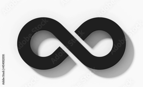 Infinity symbol 3d black isolated orthogonal with shadow on white background