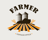 Farm logo, vintage vector illustration, food organic emblem.