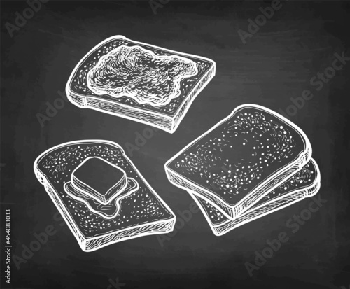 Chalk sketch of toasts with butter and jam.