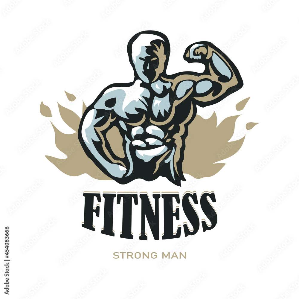 Sporty and athletic man. Muscular body. Vector sport illustration on white background. - obrazy, fototapety, plakaty 