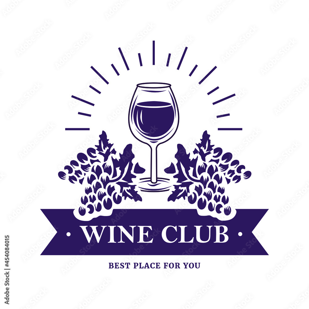 Wine and grapes logo - vector illustration, emblem design on white background. - obrazy, fototapety, plakaty 