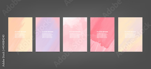 Set of pink vector watercolor backgrounds for poster  brochure or flyer  Bundle of watercolor posters  flyers or cards. Banner template.