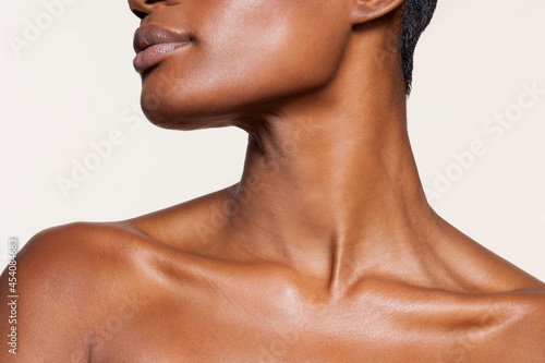 Photo Studio close up of neck of beautiful woman