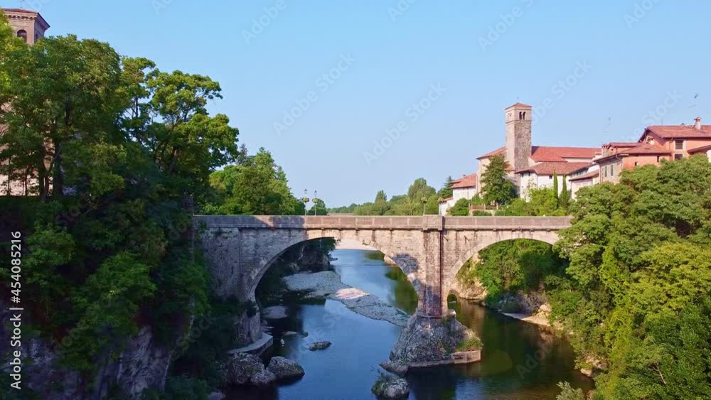 Aerial view of the Natisone river and Ponte del Diavolo in Cividale del Friuli Aerial view of the Natisone river and Ponte del Diavolo in Cividale del Friuli