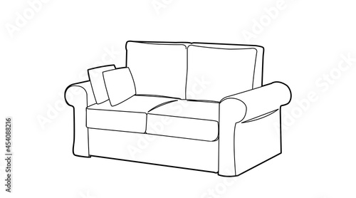 Sofa Black and white illustration. Vector linear editable illustration
