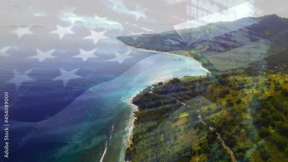 Animation of flag of united states blowing over beach seascape Animation of flag of united states blowing over beach seascape