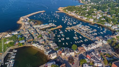 Rockport Harbor and Motif Nr. 1 aerial view in Rockport, Massachusetts MA, USA