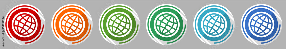 World, globe icon set, vector illustration in 6 colors options for webdesign and mobile applications, flat design symbol - obrazy, fototapety, plakaty 