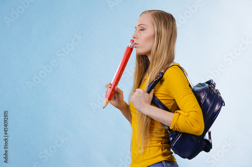 Young woman going to school