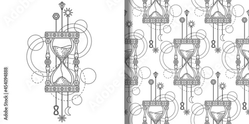 Geometric abstract sandglass print and seamless pattern