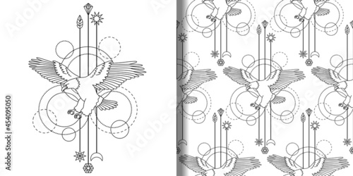 Bald Eagle print and seamless pattern set