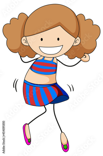 Happy girl enjoy dancing doodle cartoon character