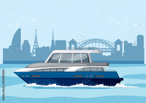 Yacht ship in the river scene