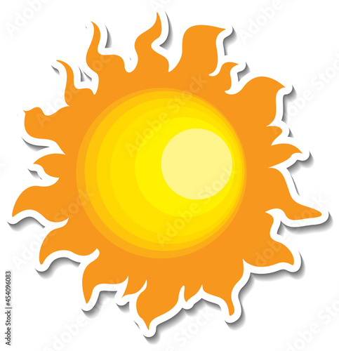 A sticker template with the sun in cartoon style isolated
