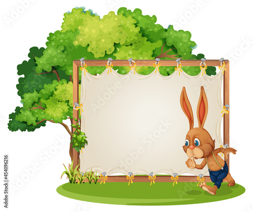Blank banner in the garden with a rabbit isolated