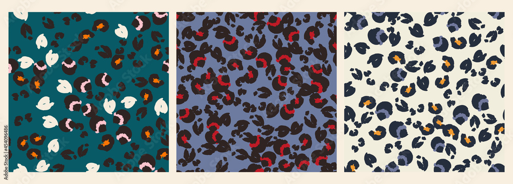Hand-drawn leopard spots seamless pattern set in vector Hand-drawn leopard spots seamless pattern set in vector