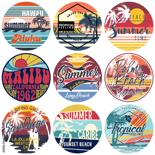 Palm beach tropical summer graphics vintage vector print for woman girl  t shirt collection