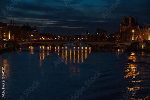 Paris, France. Seine river romantic evening landscape.