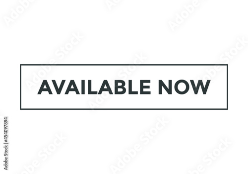 available now text sign icon. rectangle stroke template. white color text