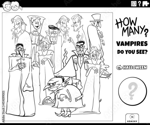 counting cartoon vampires game coloring book page