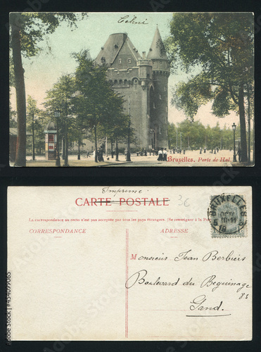 Bild auf Leinwand RUSSIA KALININGRAD, 30 AUGUST 2021: postcard printed by Belgium shows old postca