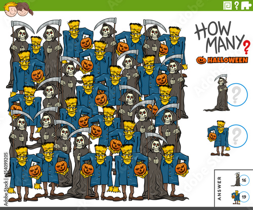 counting Halloween characters educational task for children