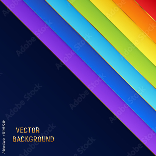Bright Colorful Abstract Background with Rainbow Stripes on Dark Backdrop. Paper Style Design Concept.