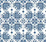 Floral traditional Zmijanje cross stitch style vector folk art seamless pattern - textile or fabric print design from Bosnia and Herzegovina 
